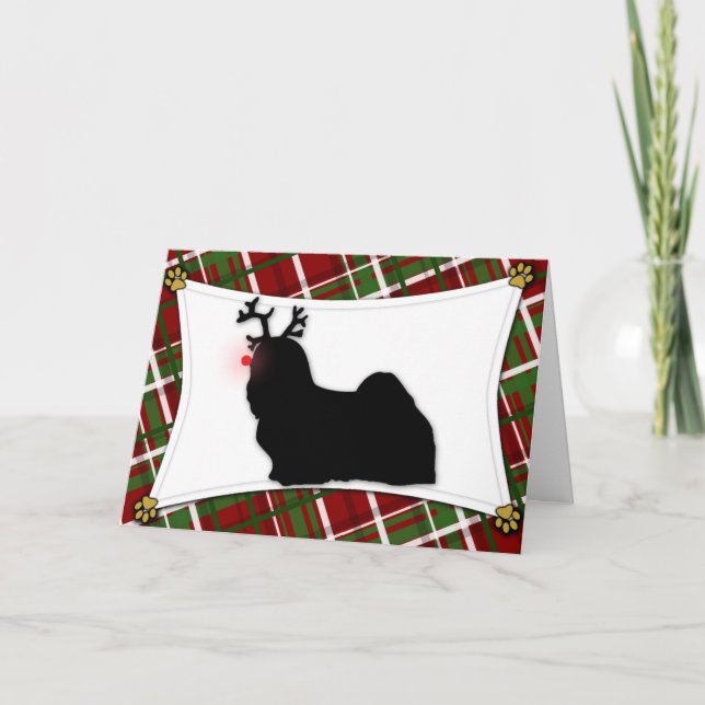 Lhasa Apso Reindeer Christmas Card (Front)