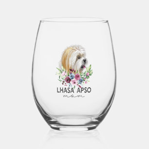 Lhasa Apso Shirt Gifts Dog Mom Stemless Wine Glass