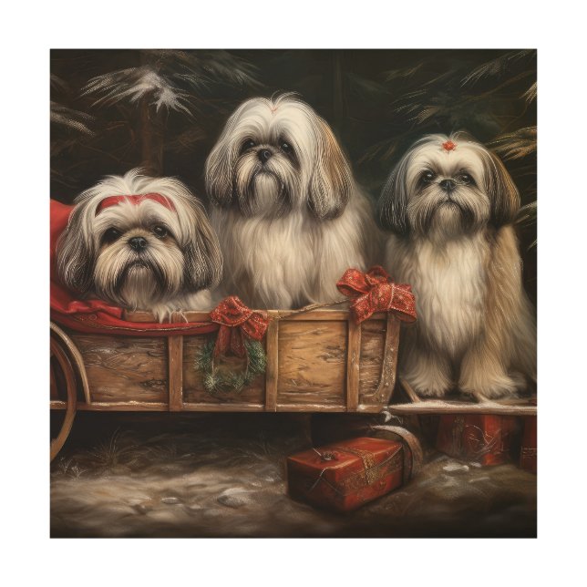 Lhasa Apso Snowy Sleigh Christmas Decor (Front)