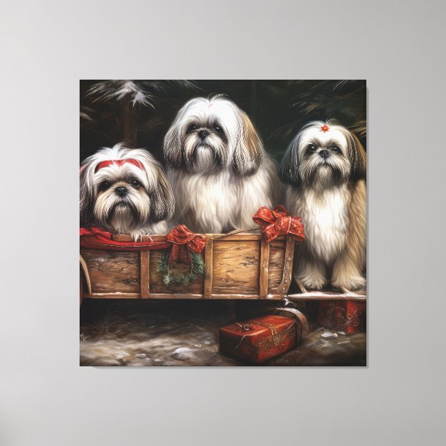 Lhasa Apso Snowy Sleigh Christmas Decor (Front)