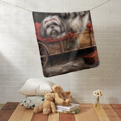 Lhasa Apso Snowy Sleigh Christmas Decor Baby Blanket