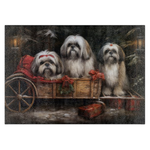Lhasa Apso Snowy Sleigh Christmas Decor Cutting Board