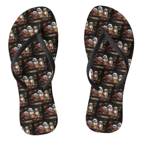 Lhasa Apso Snowy Sleigh Christmas Decor Flip Flops