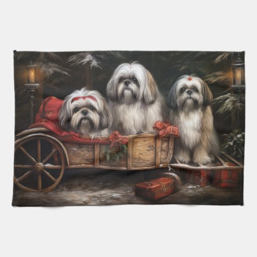 Lhasa Apso Snowy Sleigh Christmas Decor Kitchen Towel