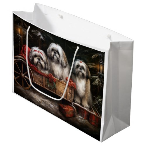 Lhasa Apso Snowy Sleigh Christmas Decor Large Gift Bag