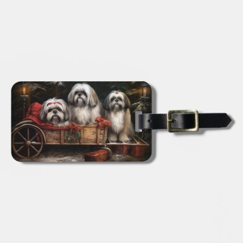 Lhasa Apso Snowy Sleigh Christmas Decor Luggage Tag