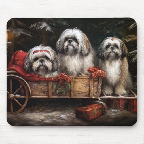 Lhasa Apso Snowy Sleigh Christmas Decor Mouse Pad