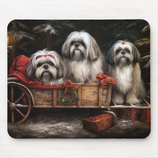 Lhasa Apso Snowy Sleigh Christmas Decor Mouse Pad (Front)