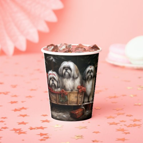 Lhasa Apso Snowy Sleigh Christmas Decor Paper Cups