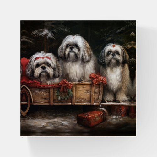 Lhasa Apso Snowy Sleigh Christmas Decor Paperweight