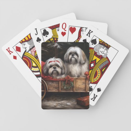 Lhasa Apso Snowy Sleigh Christmas Decor Playing Cards