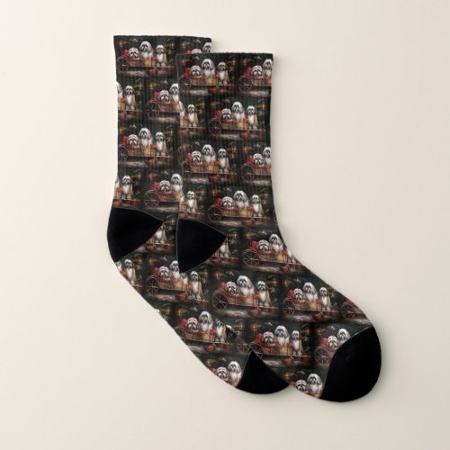 Lhasa Apso Snowy Sleigh Christmas Decor Socks