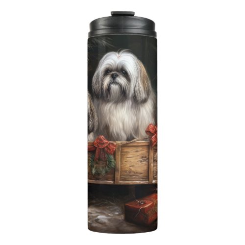 Lhasa Apso Snowy Sleigh Christmas Decor Thermal Tumbler