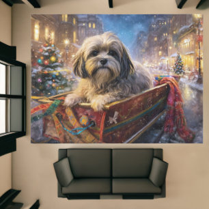 Lhasa Apso Snowy Sleigh Ride Christmas Decor Rug