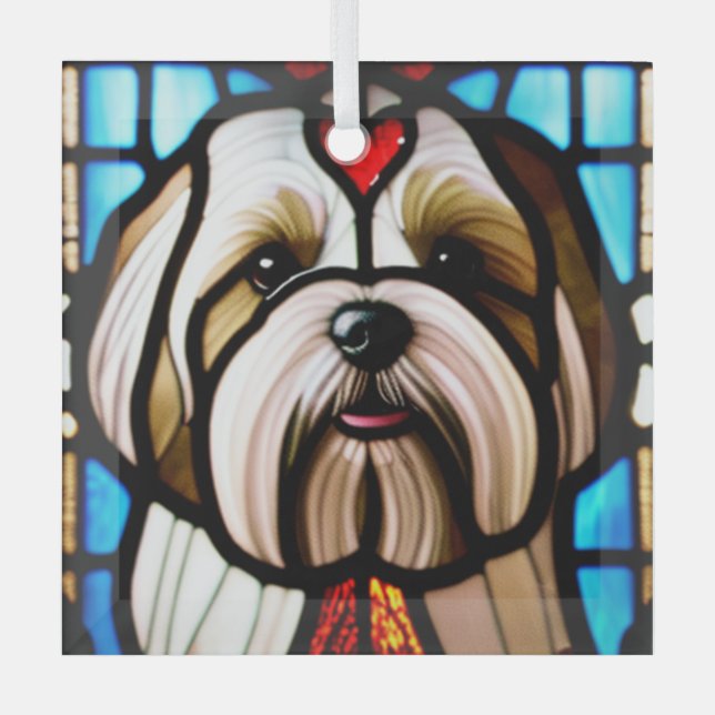 Lhasa Apso "Stained Glass" Glass Ornament (Front)