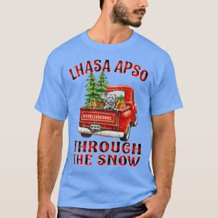 Lhasa Apso Through The Snow Christmas Truck Plaid  T-Shirt