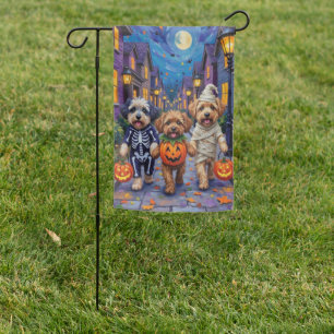 Lhasa Apso Trick-or-Treating In Halloween Costumes Garden Flag