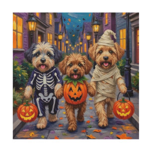 Lhasa Apso Trick-or-Treating In Halloween Costumes Wood Wall Art