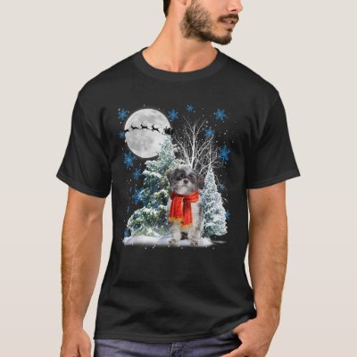 Lhasa Apso Under Moonlight Snow Christmas Pajama  T-Shirt