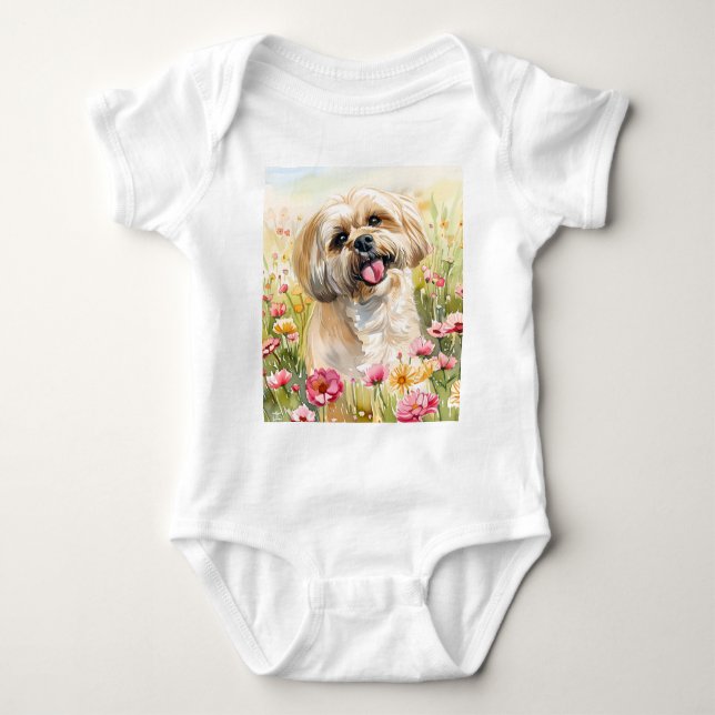 Lhasa Apso Watercolor Baby Bodysuit (Front)