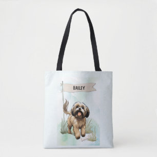 Lhasa Apso Watercolor Personalized Dog Tote Bag