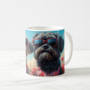 Lhasa Apso with Heart Roses Valentine's Day Coffee Mug