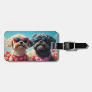 Lhasa Apso with Heart Roses Valentine's Day Luggage Tag