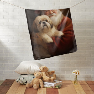 Lhasa Apso With Santa Claus Festive Christmas Baby Blanket