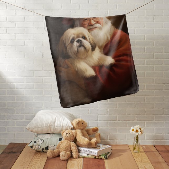 Lhasa Apso With Santa Claus Festive Christmas  Baby Blanket (In Situ)