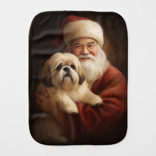 Lhasa Apso With Santa Claus Festive Christmas Baby Burp Cloth