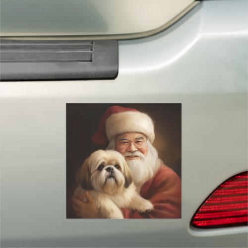 Lhasa Apso With Santa Claus Festive Christmas  Car Magnet