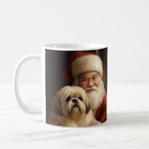 Lhasa Apso With Santa Claus Festive Christmas Coffee Mug