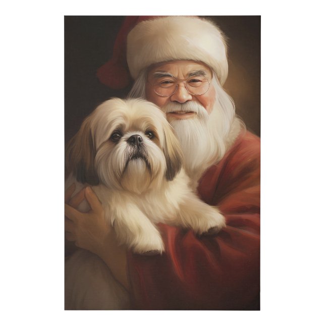 Lhasa Apso With Santa Claus Festive Christmas  Faux Canvas Print (Front)