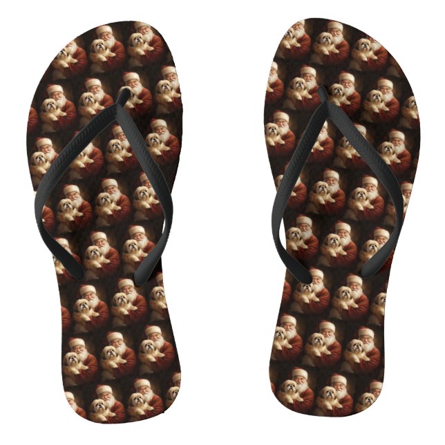 Lhasa Apso With Santa Claus Festive Christmas  Flip Flops (Footbed)