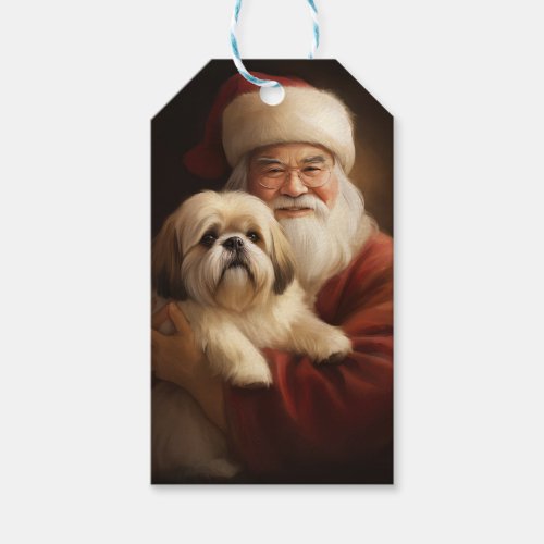 Lhasa Apso With Santa Claus Festive Christmas  Gift Tags