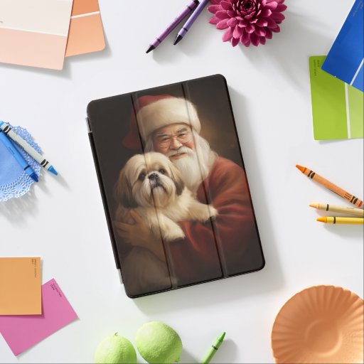 Lhasa Apso With Santa Claus Festive Christmas  iPad Air Cover