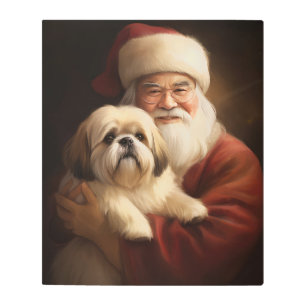 Lhasa Apso With Santa Claus Festive Christmas Metal Print