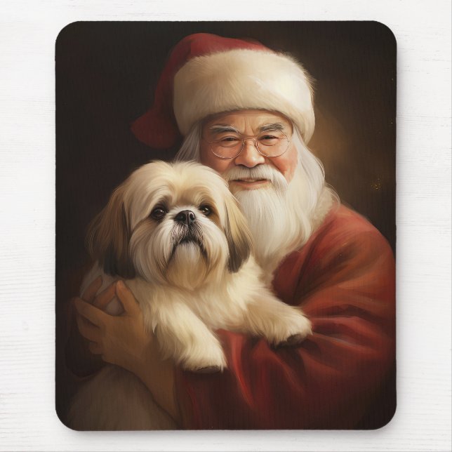 Lhasa Apso With Santa Claus Festive Christmas  Mouse Pad (Front)