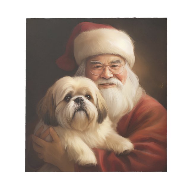 Lhasa Apso With Santa Claus Festive Christmas  Notepad (Front)