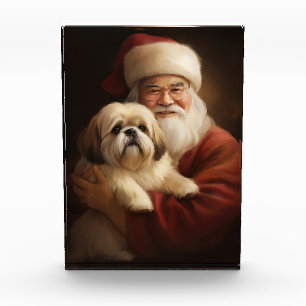 Lhasa Apso With Santa Claus Festive Christmas Photo Block