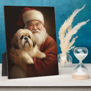 Lhasa Apso With Santa Claus Festive Christmas Plaque