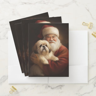 Lhasa Apso With Santa Claus Festive Christmas  Pocket Folder