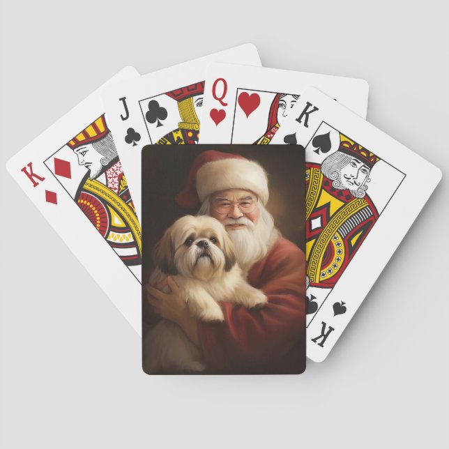 Lhasa Apso With Santa Claus Festive Christmas  Poker Cards (Back)