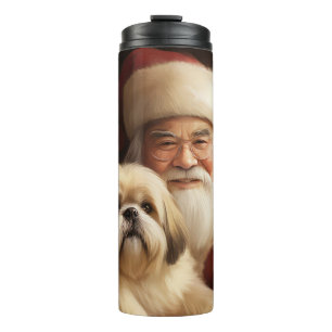 Lhasa Apso With Santa Claus Festive Christmas Thermal Tumbler