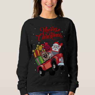 Lhasa Apso With Santa Claus In Red Truck Dog Sweatshirt