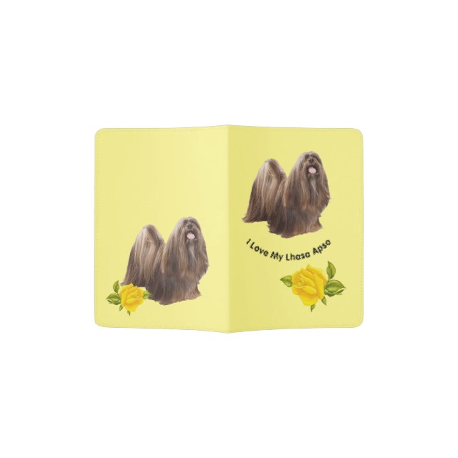 Lhasa Apso with Yellow Roses Passport Holder (Opened)