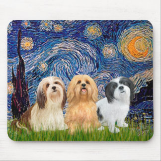 Lhasa Apsos (three) - Starry Night Mouse Pad