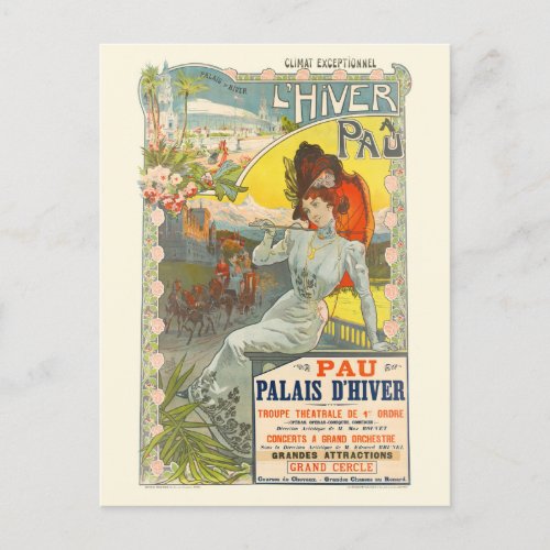 LHiver  Pau France Vintage Poster 1900 Postcard