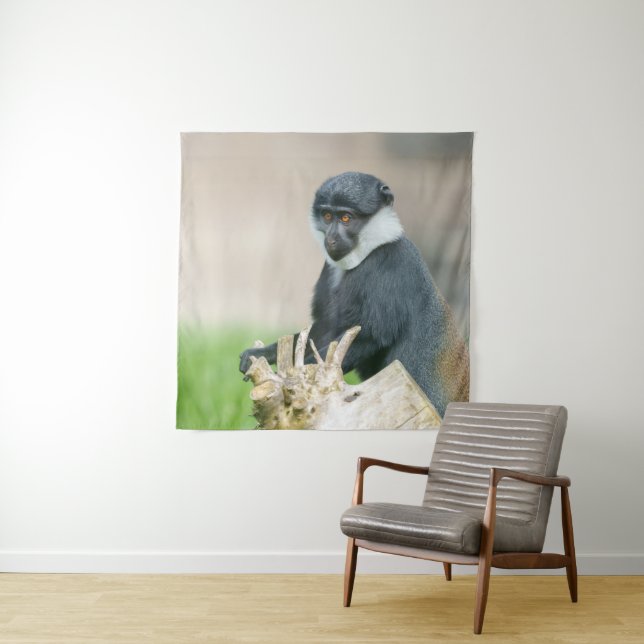 L'Hoest's Monkey on a Wooden Perch  Tapestry (In Situ)