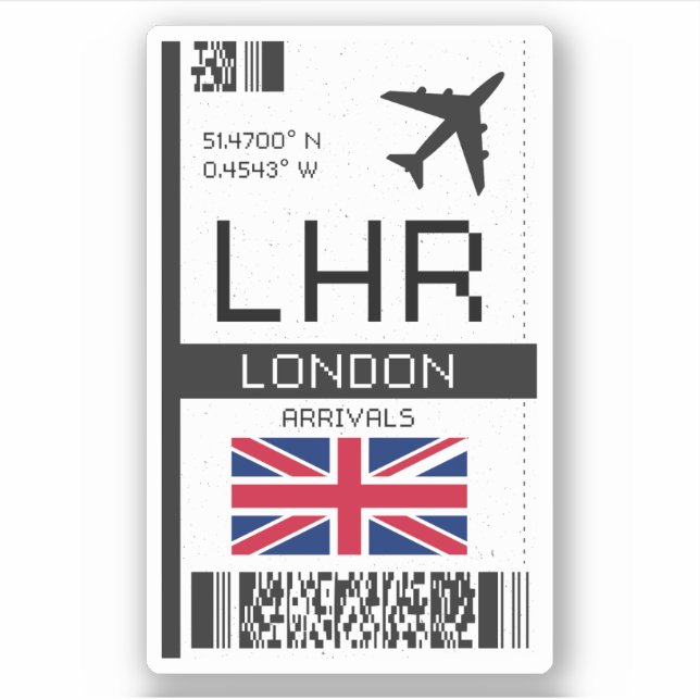 LHR London, England Airport Boarding Pass Sticker (Front)